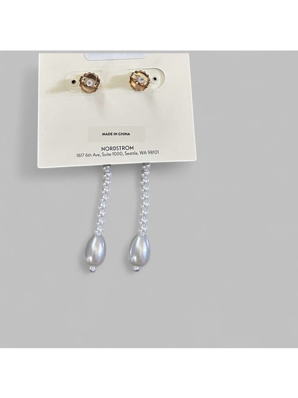 Open Edit-Crystal Bow Faux Pearl Drop Earrings-Gold/White-NWT - Picture 3 of 4